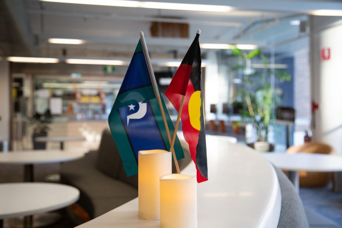 Aboriginal and Torres Strait Islander flags at Nura Gili
